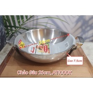 CHẢO SÂU 2 QUAI INOX 304 3 LỚP ĐÁY TỪ TICOOK.Size Từ 20cm Tới 32cm