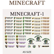 Sticker Nama Kalis Air UV DFT Tema Minecraft Custom Nama Label Budak Sekolah