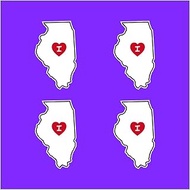 4 Pack | I Love Illinois State Shaped Decal Sticker with Red Heart | Water Proof 3.5 Inch | IL | App