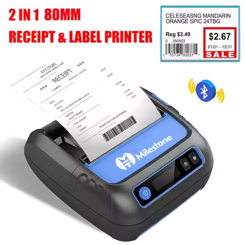 Milestone Mini Receipt Printer 80MM Thermal POS Printer Self-Adhesive Label Maker Bluetooth Receipt 