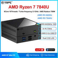 TOPC Mini Gaming PC AMD Ryzen 7 7840HS Mini PC DDR5 6400Mhz 16GB 512GB SSD R5 6600U4K HDMI DP Deskto
