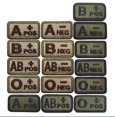 Blood Types Embroidery Patch Army Green Group Strip Badges Hook Loop A AB OB+POS Cloth Stickers 3D E