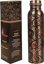 INDTRESOR Pure Copper Water Bottle - Handcrafted - Ayurveda Health Benefits -Paisley Floral Prints 35 OZ - Leak proof - Easy to carry For Sports, Fitness, Yoga, School - Vintage Enamel.