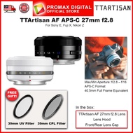 TTArtisan AF 27mm f2.8 for X E and Z Mount APS-C Camera Lens Black and Silver