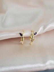 925 純銀耳針 線條耳環 ~ 水鑽耳環 ~ 星座 ~ 鍍14K金 玫瑰金
