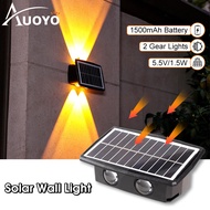 Auoyo 4 LED Solar Led Outdoor Ground Garden Light Waterproof Wall Lamp Double Head Garden Landscape