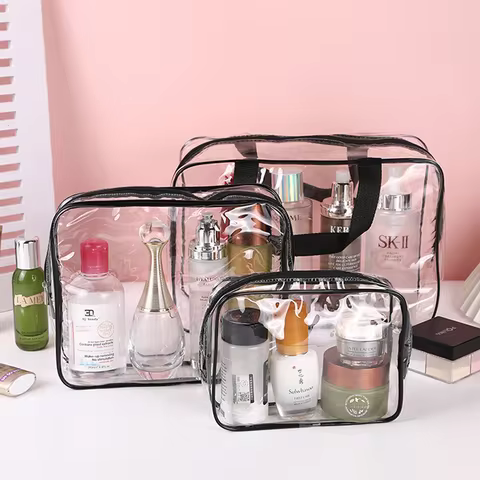 3PCS Clear Toiletry Bag,Portable Travel Makeup Bags With Zipper Organizer Bags PVC Cosmetic Pouch Fo