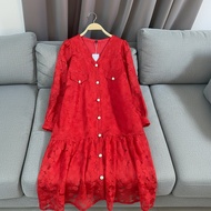 Maternity dress CNY Bigsize OanhLTK Red lace fishtail maternity dress with stone buttons, long sleev