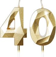 40th Birthday Candles, Number 40 Candle, Gold Candles, Birthday Candle for Cake, Happy Birthday Cand