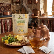 RAW TISASE Dandelion Root Ginger Lemon Tea: Dandelion Root Tea, Ginger & Dried Lemons Contains 30 Te