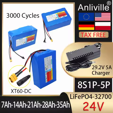 New 24V 7Ah 14Ah 21Ah 28Ah 35Ah Lithium battery pack 32700 8S1P-5P With BMS For 25.9V E-tools scoote