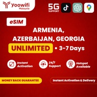 Yoowifi Instant eSIM Armenia, Azerbaijan, Georgia | Short Trip 3-7 Days | Daily Data