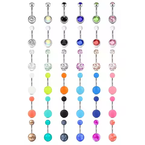 14G Stainless Steel Belly Button Rings 10mm 3/8" Barbell Belly Navel Rings Piercing For Women, Color