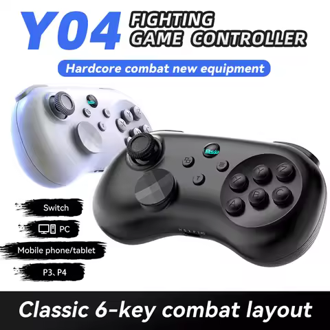Y04 Game Controller 6-key Fighting Game Controller with Adjustable Height Hall Joystick Supporting P