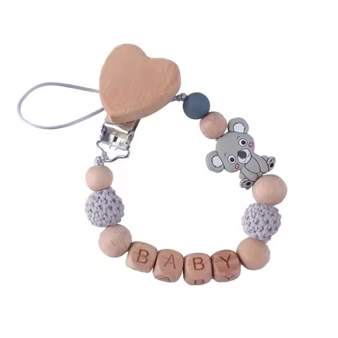 Baby Custom Name Koala Silicone Beads Heart Pacifier Clips Safe Teething Chains Teether Eco-friendly