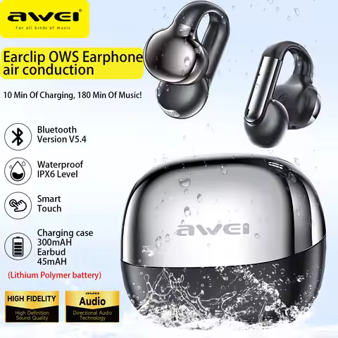Awei TZ30 Ear Clip Earphones Bluetooth 5.4 Wireless Earphone 2-MIc ENC HD Call Noise Reduction Headp