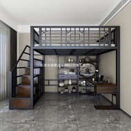Loft Bed Space-Saving Bed Mid-Loft Bed Spliced Metal Bed Iron Art Elevated Loft Bed
