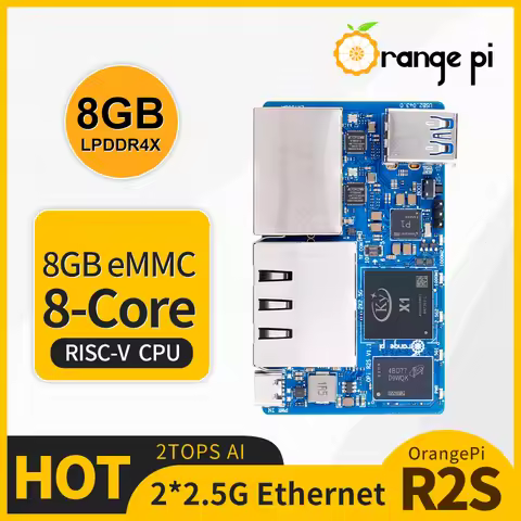 Orange Pi R2S 8GB RAM 8GB EMMC Mini PC DDR4X RISC-V AI 2TOPS CPU Dual LAN Ports Single Board Compute
