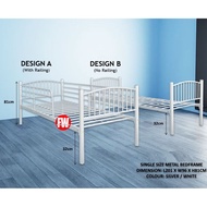 Single Metal Bed Frame With / Without Railing (Silver / White Colour)