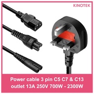 Power Cable UK Plug to C13 / C7 / C5 | 13A 250V 700W - 2300W | 1.5M / 3M / 5M
