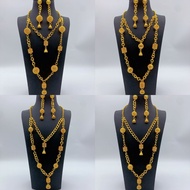 [Set] Dubai Long 24K Gold Women's Jewelry Set Middle Eastern Bridal Necklace Earrings Two-Piece Set 