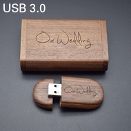 Oval Walnut USB 3.0 Flash drive and Box 16GB 32GB 64GB Photography Customer LOGO