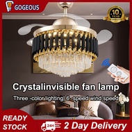 GOGEOUS 48 inch Modern lamp luxury invisible ceiling fan lamp living room 107cm Blades dining room bedroom fan lamp LED ceiling fan with remote control three color ceiling fan whit light hanging crystal lighting ceiling fan High wind fan lamp
