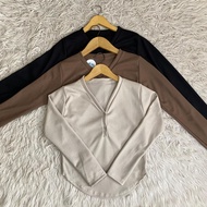 Kayla Long Sleeve Slim Fit Top Long Knit V-NeckWanita