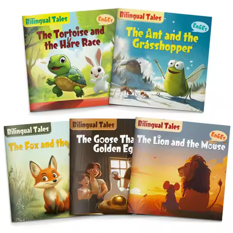 English & Spanish Bilingual Aesop Fables Box Set (5 Books) for Kids | Early Readers, ESL, Bedtime Pi