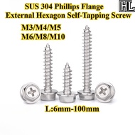 [HL-ZGLS] SUS304 Phillips Flange External Hexagon Self-Tapping Screw M3/M4/M5/M6/M8/M10 Cross Flange