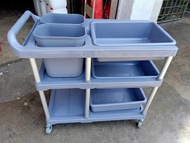 [Ready Stock] Restaurant Collecting Trolley come with 5 collecting Bucket - 3 Tier Trolley Cart