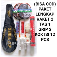 [ Paket Lengkap ] RAKET BADMINTON YONEX MODEL SENYAWA ISI 2 + TAS + GRIP + KOK ISI 12PCS - RAKET BULUTANGKIS MODEL TERUSAN