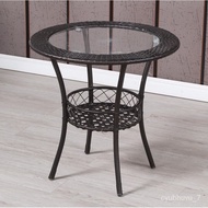 HY/JD Chuangjing Qixuan Balcony Leisure Small round Table Rattan Tempered Glass Tea Table Simple Modern round Home Tea T