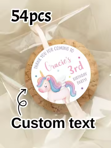 54-540Pcs 4-7CM Custom Unicorn Birthday Stickers,Name Stickers,Personalized Text Label Stickers,Cust