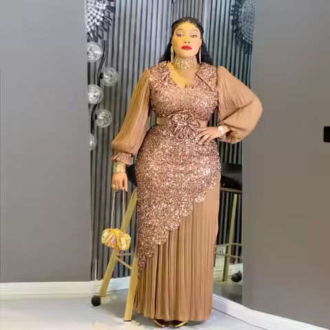 Ele rican Large Size Women's V-Ne Long Sve Bodycon Dr Par Dr High Waist Silk Satin Thiened Floor-Len