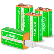 Rechargeable 9V Batteries, True 9V Battery 9Volt 1000mAh(3.7V Lithuim Cell) Long Lasting All-Purpose