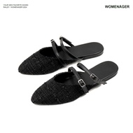 womenager - Railey Original Black tweed รองเท้าหัวแหลมเปิดส้น