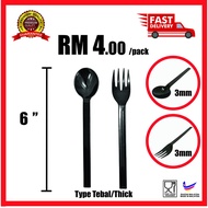 6 inch Sudu Plastik Tebal Hitam / Garpu Plastik Tebal Hitam/ Long Thick Plastic Spoon Fork Black  / 