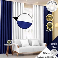 Ready stock in Malaysia - X30-RING type modern curtain curtain semi blackout curtains door curtain window curtain | modern color, curtains mix color thick fabric (free eyelet/free ring) 85% blackout curtain-White + dark blue