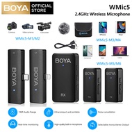 BOYA WMic5 2.4GHz Wireless Lavalier Microphone for iPhone iPad Android DSLR Camera Professional Plug Play Clip On Cordless Mic with Real Time Monitoring Mono Stereo Switch for Video Recording YouTube Podcast Streaming