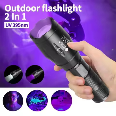 2-in-1 Type C Rechargeable UV Flashlight Torch Light 395nm Black Light Portable Ultraviolet Light Pe