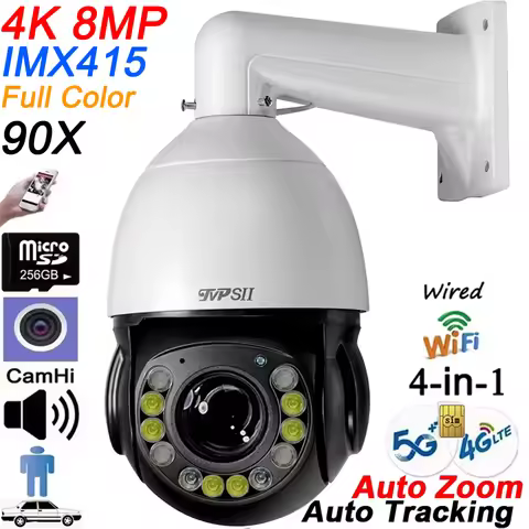 Full Color Max.512GB Metal Auto Tracking 8MP 4K 90X Optical Zoom Audio 360° Wired WIFI 4G 5G Sim PTZ