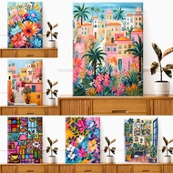 Drofe,City Landscape Paint by Numbers With Frame Home Decor Canvas Painting by Number,Acrylic paint