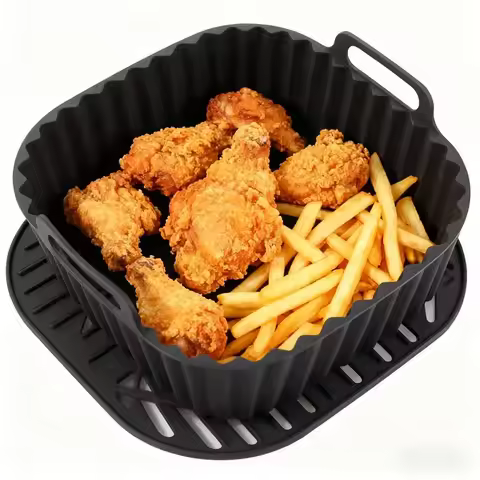 Reusable Air Fryer Silicone Liners Square Non Stick Basket Mat for 4-7QT Air Fryer Oven Microwave Ba