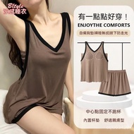 [Taiwan Ready Stock] Modal Pajamas Chest Pad Pajamas Sleeveless Vest Pajamas with Chest Pad Pajamas 
