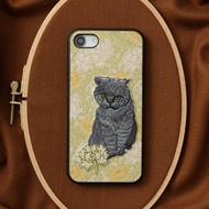 3D 刺繡智慧型手機保護殼 iPhone12 PU 皮革 William Morris 貓動物 05:NAG1358