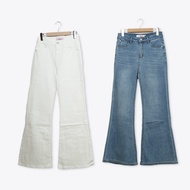 [CUMAR] Micro Flared Design Denim Wide Pants Blue White