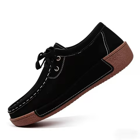 Women's Walking Shoes, Lightweight Retro Stitched Platform Wedge Shoes, Plus Size Suede Casual Shoes
