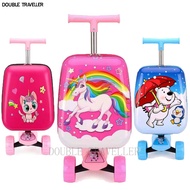 2023 New Kids Scooter Travel Suitcase On Wheels Carry Ons Trolley Luggage Bag Cartoon Children Scooter Suitcase Rolling Luggage