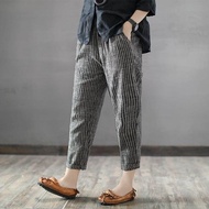 (จัดส่งฟรี)ZANZEA Women Plus Size Pants Striped Office OL High Waist Pencil Trousers